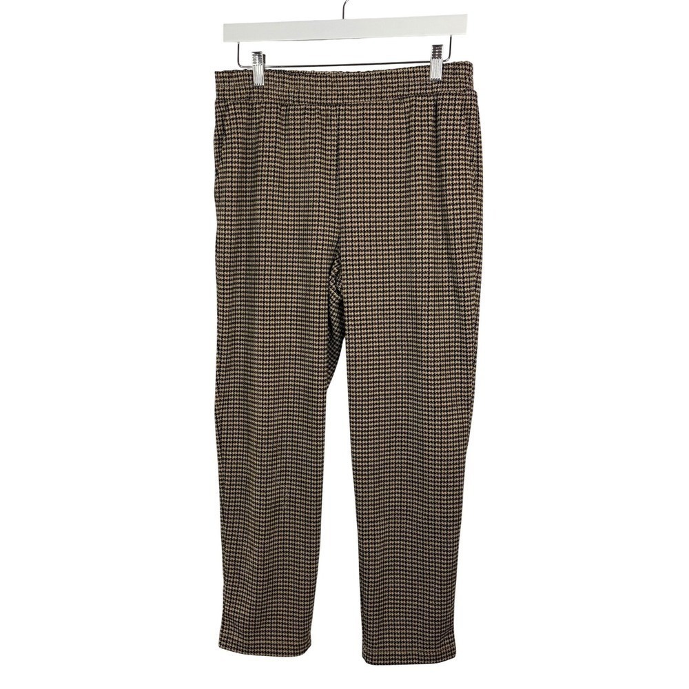 A New Day Brown Houndstooth Elastic Waist Pull On Straight Leg Pants Size M